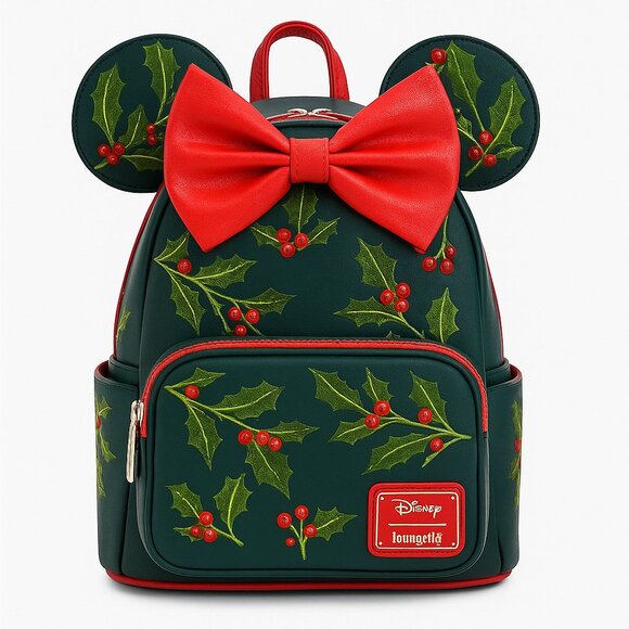 Loungefly Handbags - 🎄 Loungefly Disney Minnie Mouse Holiday Holly Ears Mini Backpack – NWT 🎄